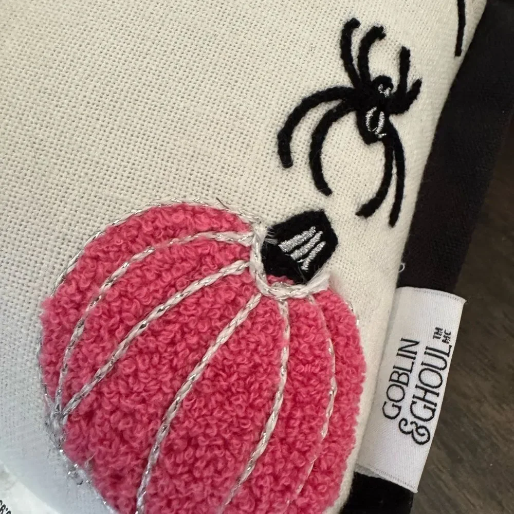 Halloween Party Embellished Spiderweb Ghost Bat Pumpkins Fall Throw Pillow